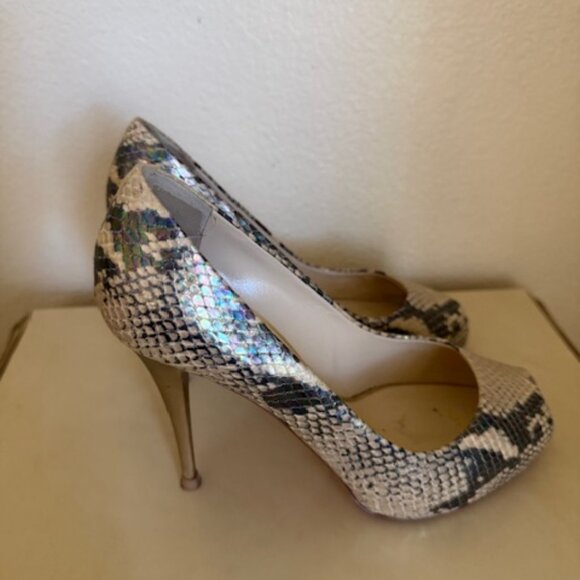 GIUSEPPE ZANOTTI Leather Snakeskin Embossed Hidden Platform Open Toe Heels - Picture 2 of 6
